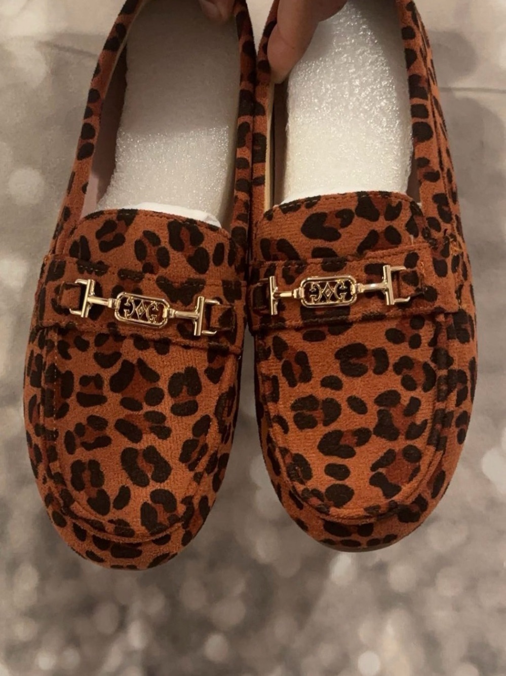 Leopard Print Women's Loafers with Gold Accent